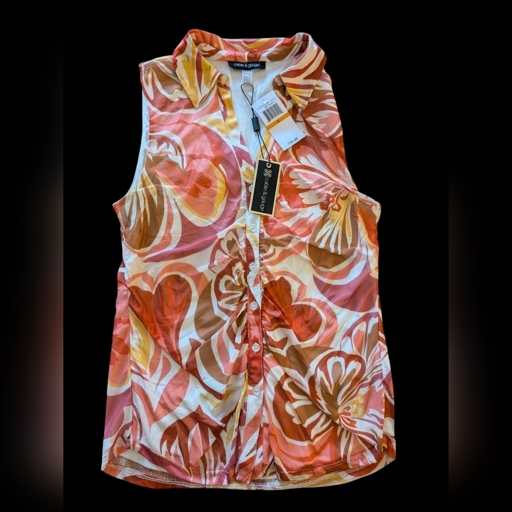 Cable & Gauge Orange Sleeveless Ruched Blouse